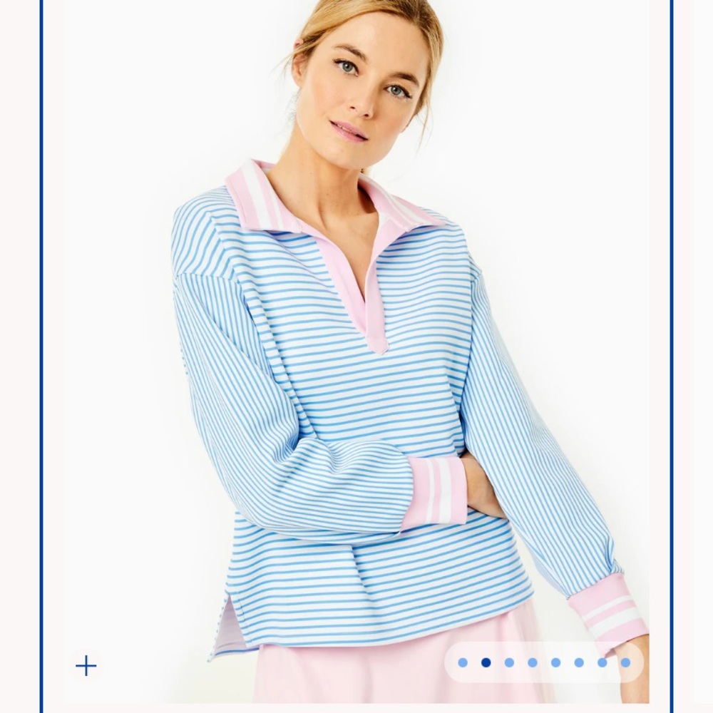 Addison Bay Blue and Pink Striped Long-Sleeve Rugby Top